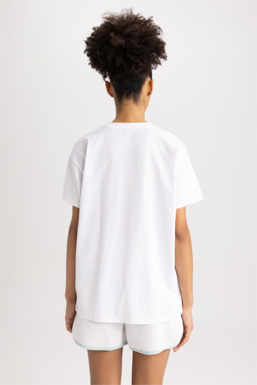 WOMAN White Oversize Crew Neck Printed Cotton T-Shirt