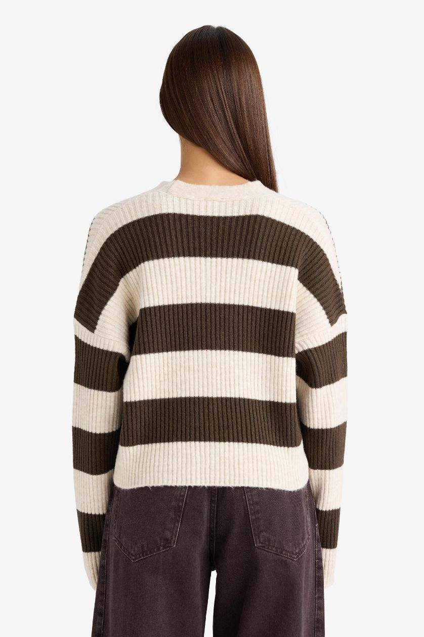 Woman Brown Regular Fit V-Neck Cardigan