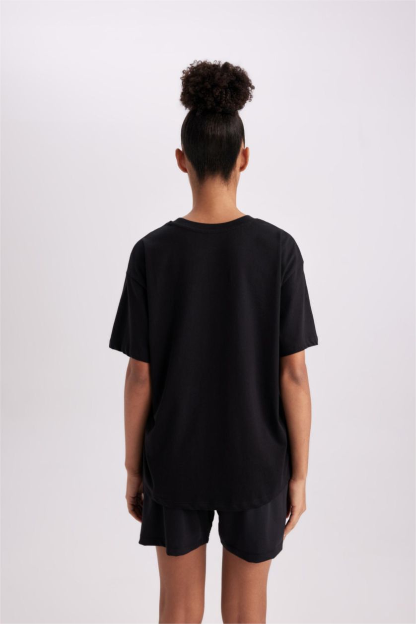 FEMME Noir T-shirt ample en coton à col rond de DeFactoFit