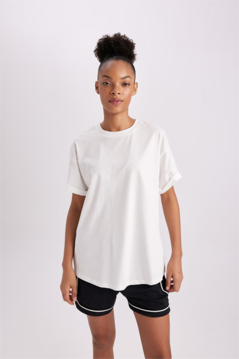 FEMME Blanc T-Shirt de Sport Oversize à Col Montant et Manches Courtes de DeFactofit