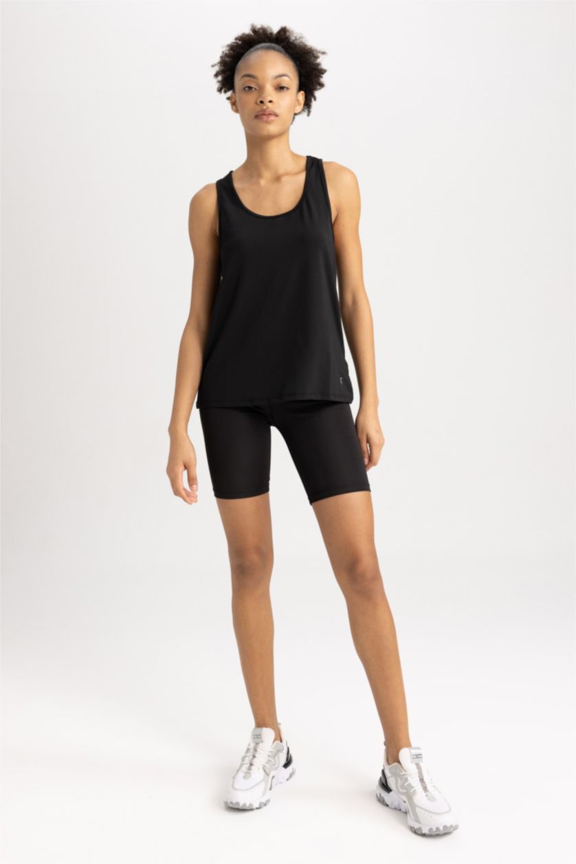 FEMME Noir Débardeur de sport à Col rond