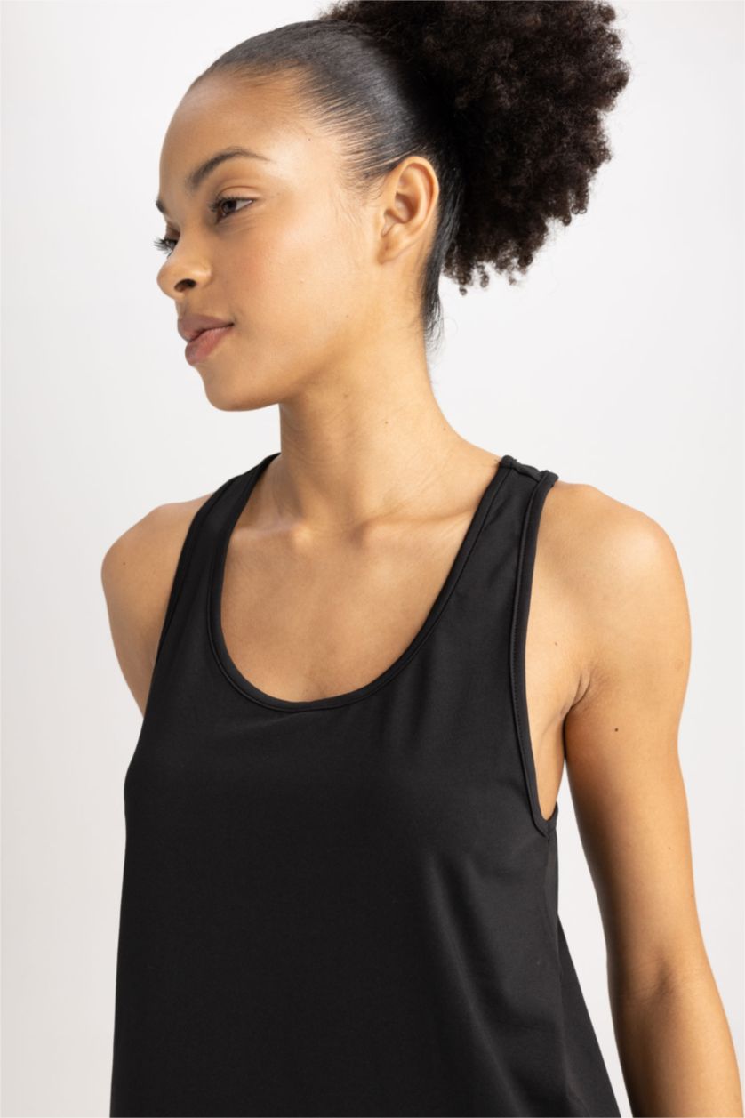 FEMME Noir Débardeur de sport à Col rond