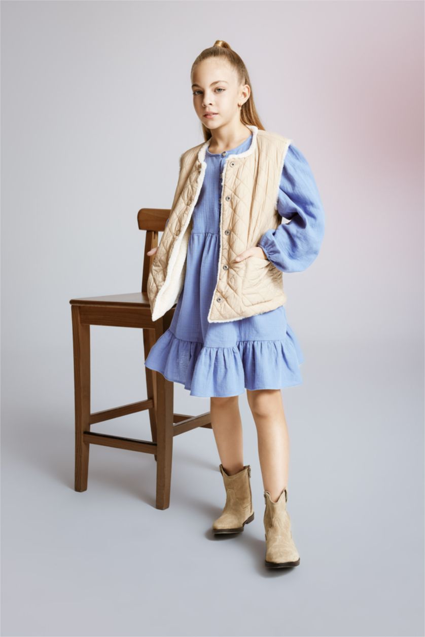 Kız Çocuk - Genç Kız Vizon Kız Çocuk Kapitoneli Pelüş Çift Taraflı Yelek