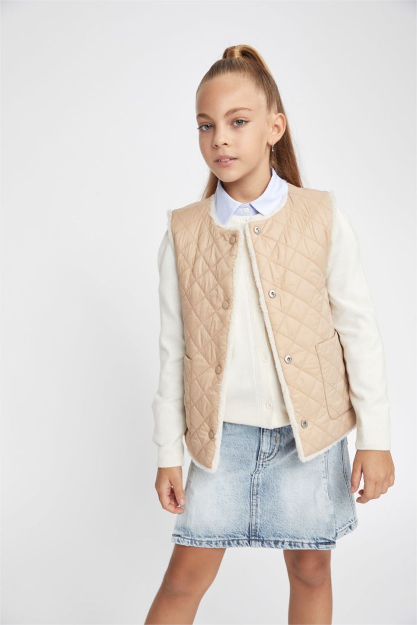 Kız Çocuk - Genç Kız Vizon Kız Çocuk Kapitoneli Pelüş Çift Taraflı Yelek