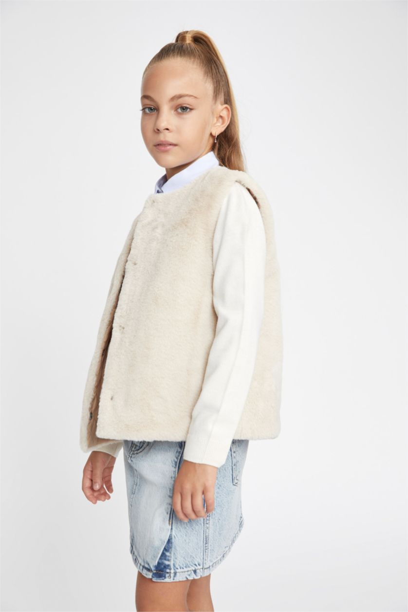 Kız Çocuk - Genç Kız Vizon Kız Çocuk Kapitoneli Pelüş Çift Taraflı Yelek