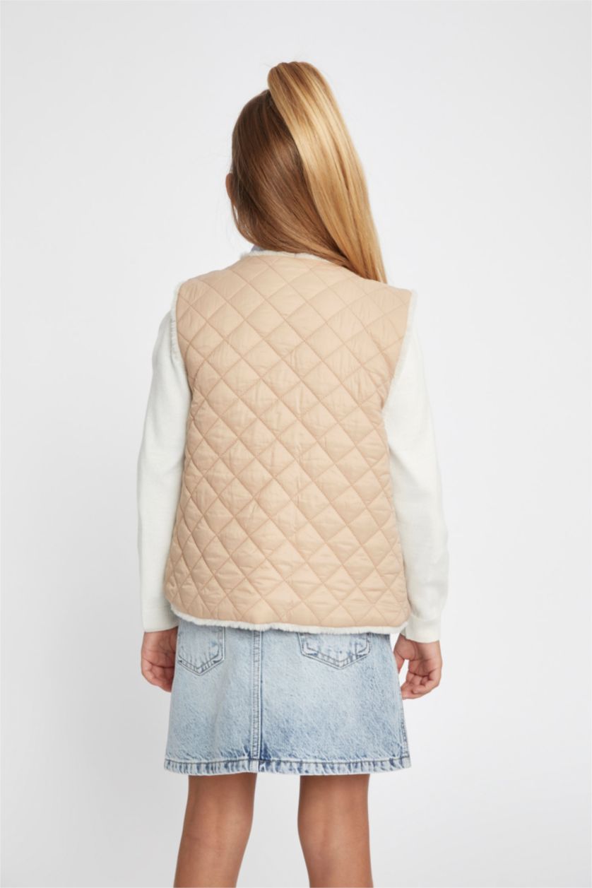 Kız Çocuk - Genç Kız Vizon Kız Çocuk Kapitoneli Pelüş Çift Taraflı Yelek