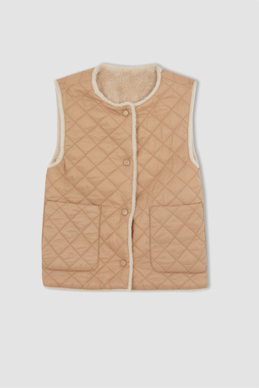 Kız Çocuk - Genç Kız Vizon Kız Çocuk Kapitoneli Pelüş Çift Taraflı Yelek