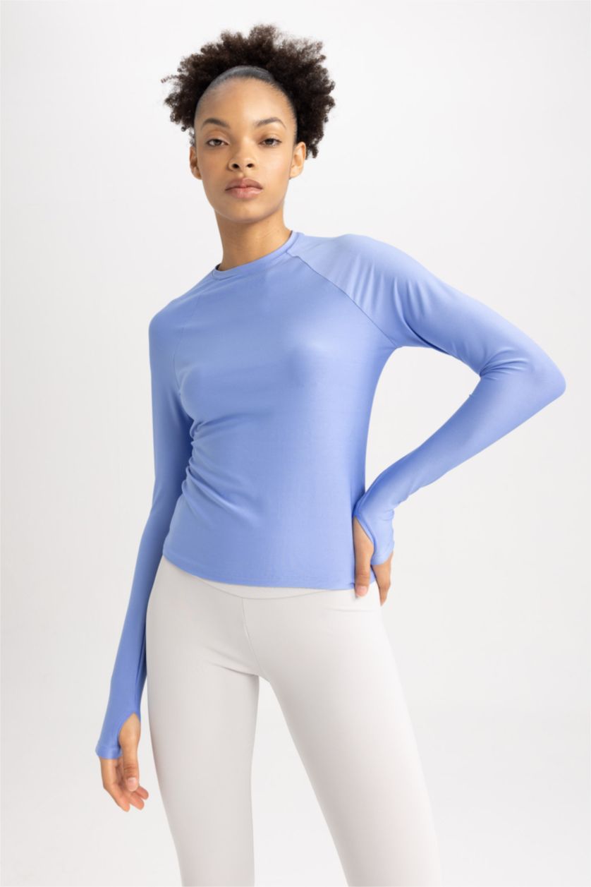 WOMAN Lilac Standard Fit Crew Neck Sportsman Long Sleeve T-Shirt