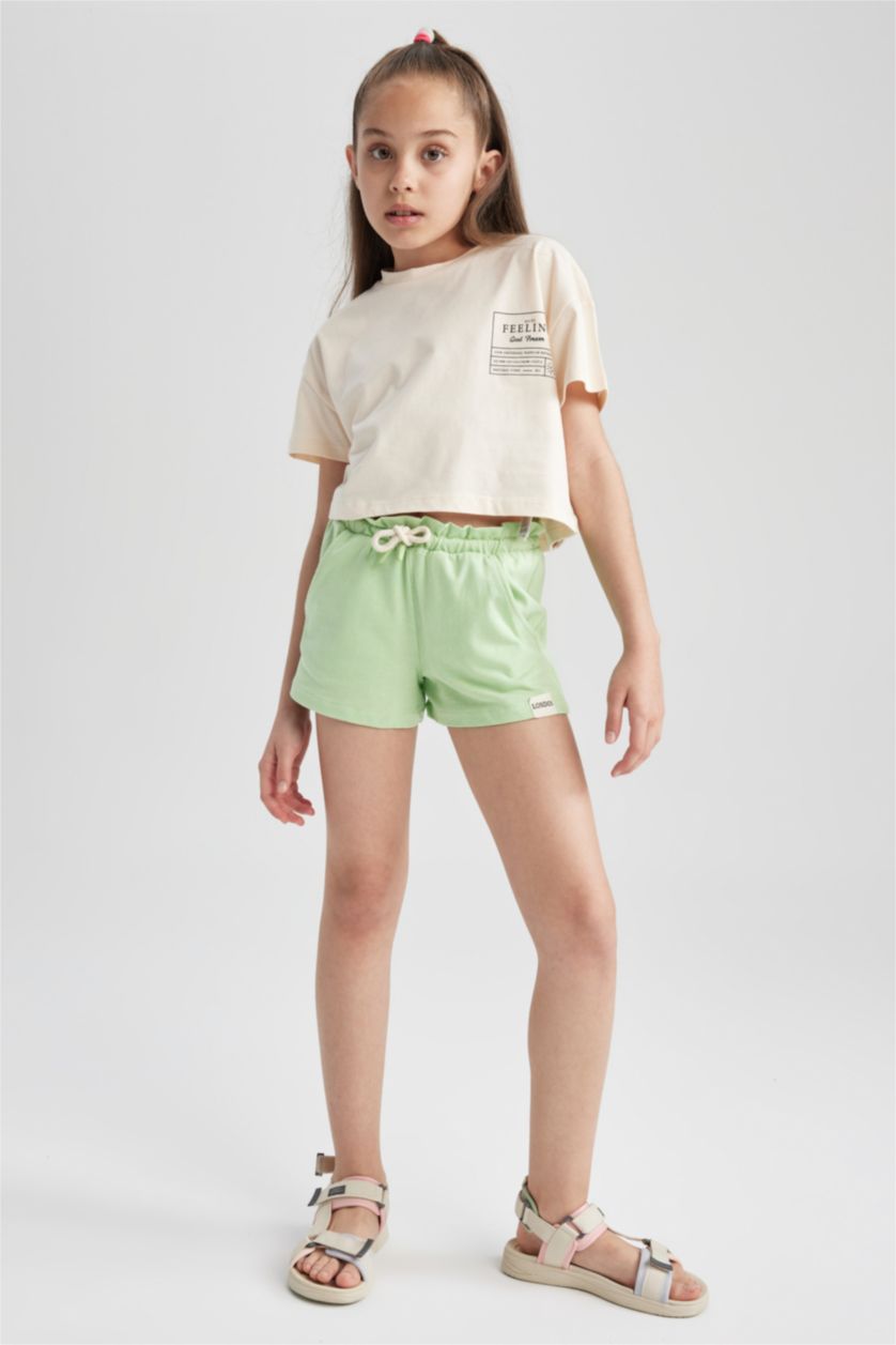 Girls & Teens Light Green Girl Combed Cotton Shorts