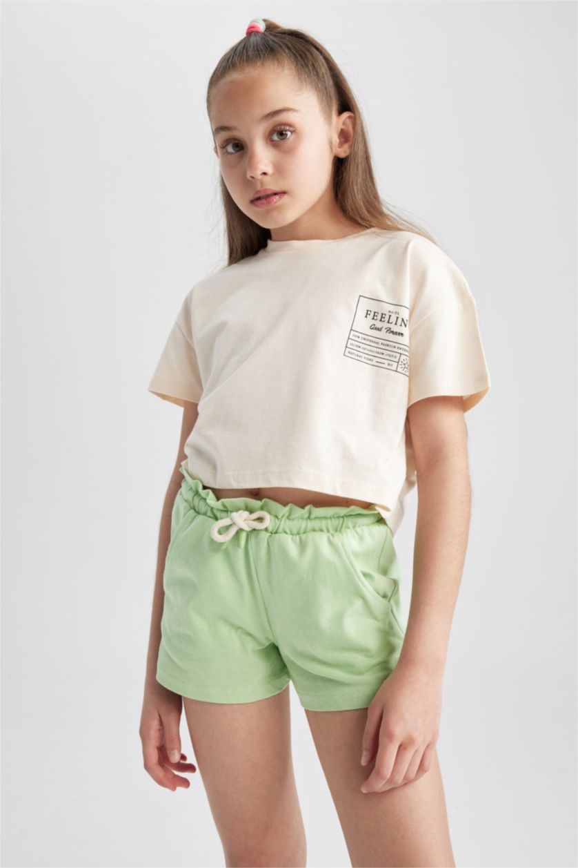 Girls & Teens Light Green Girl Combed Cotton Shorts