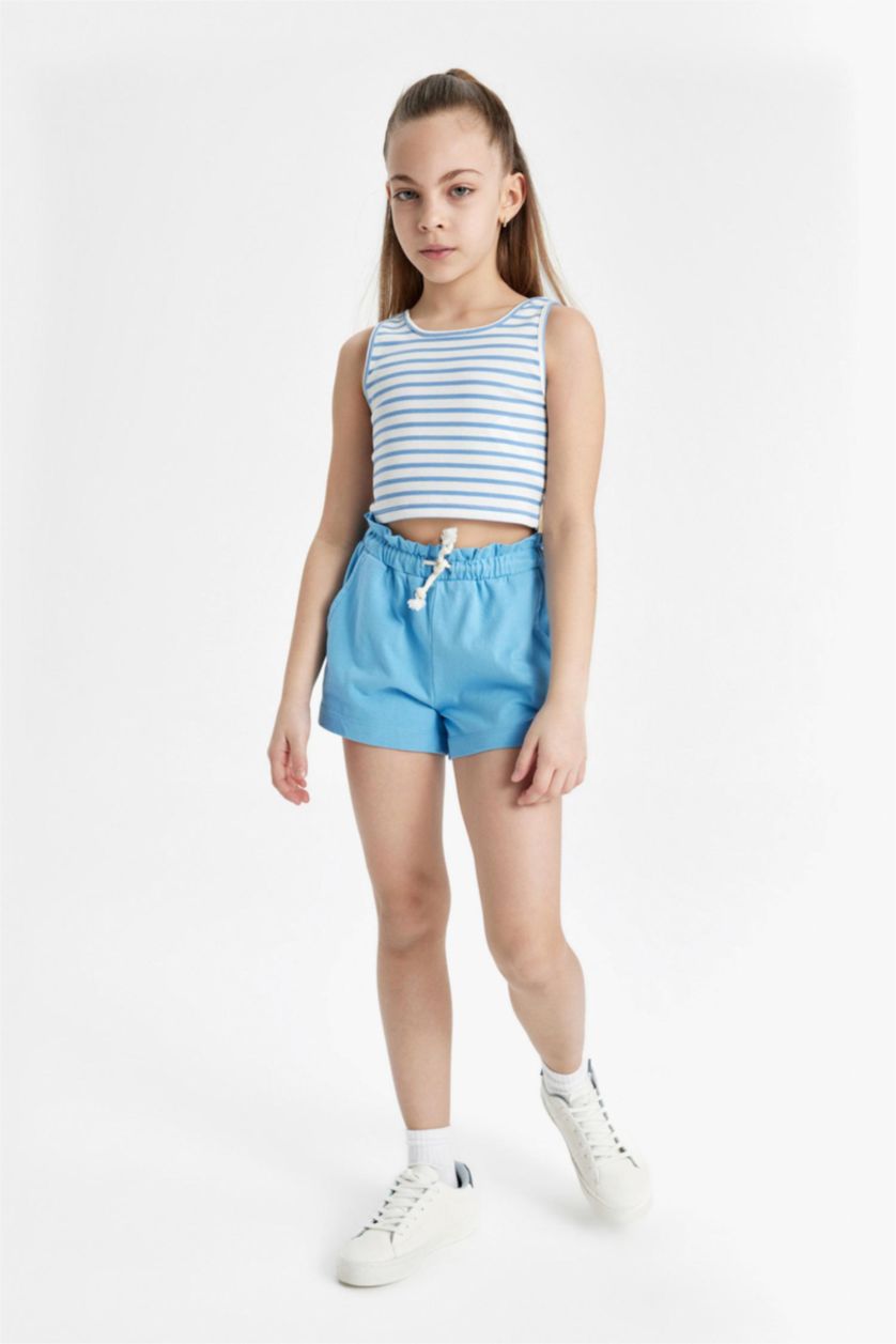 FILLES Bleu Short En Coton Peigné Pour Fille
