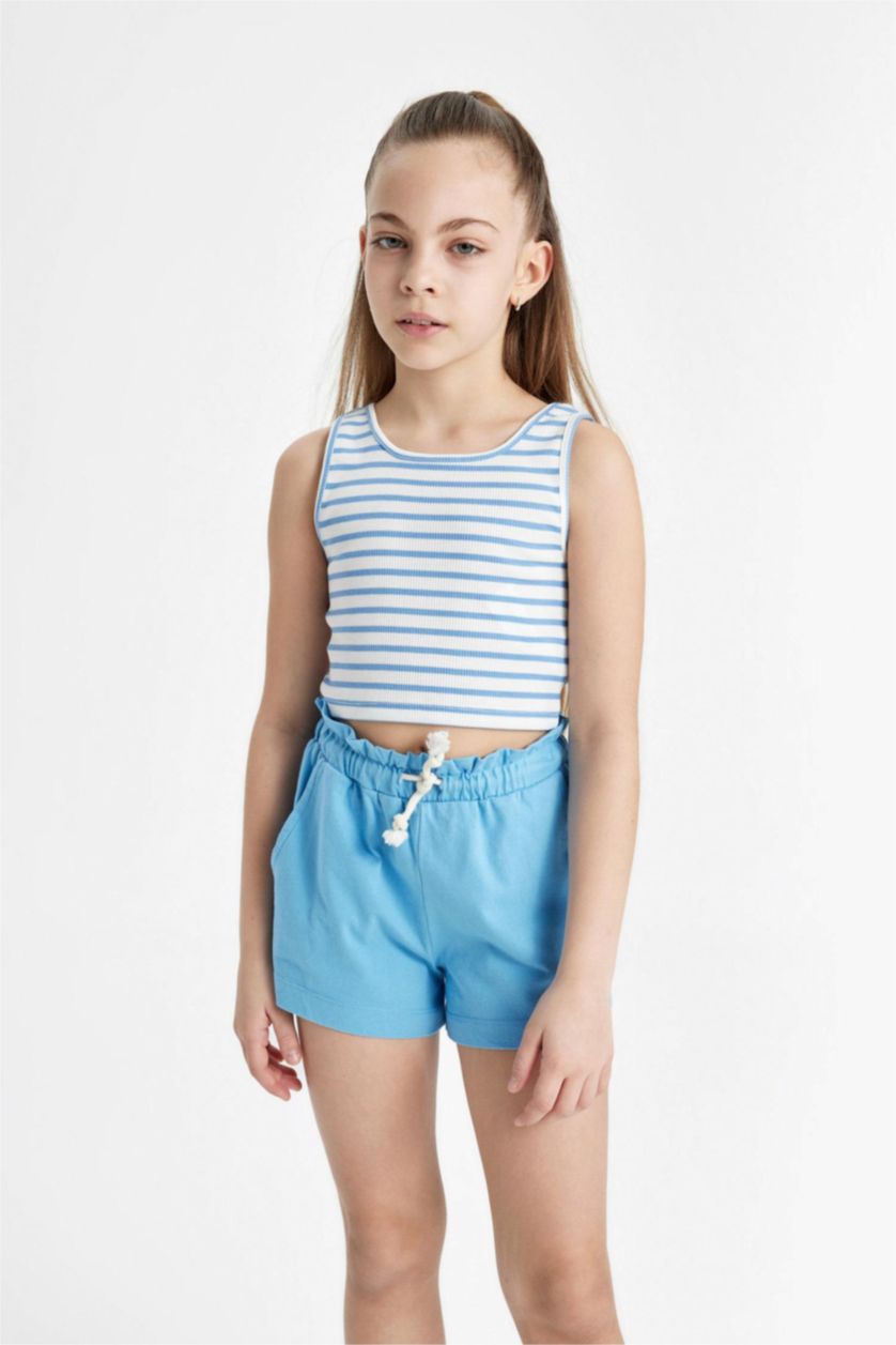 FILLES Bleu Short En Coton Peigné Pour Fille