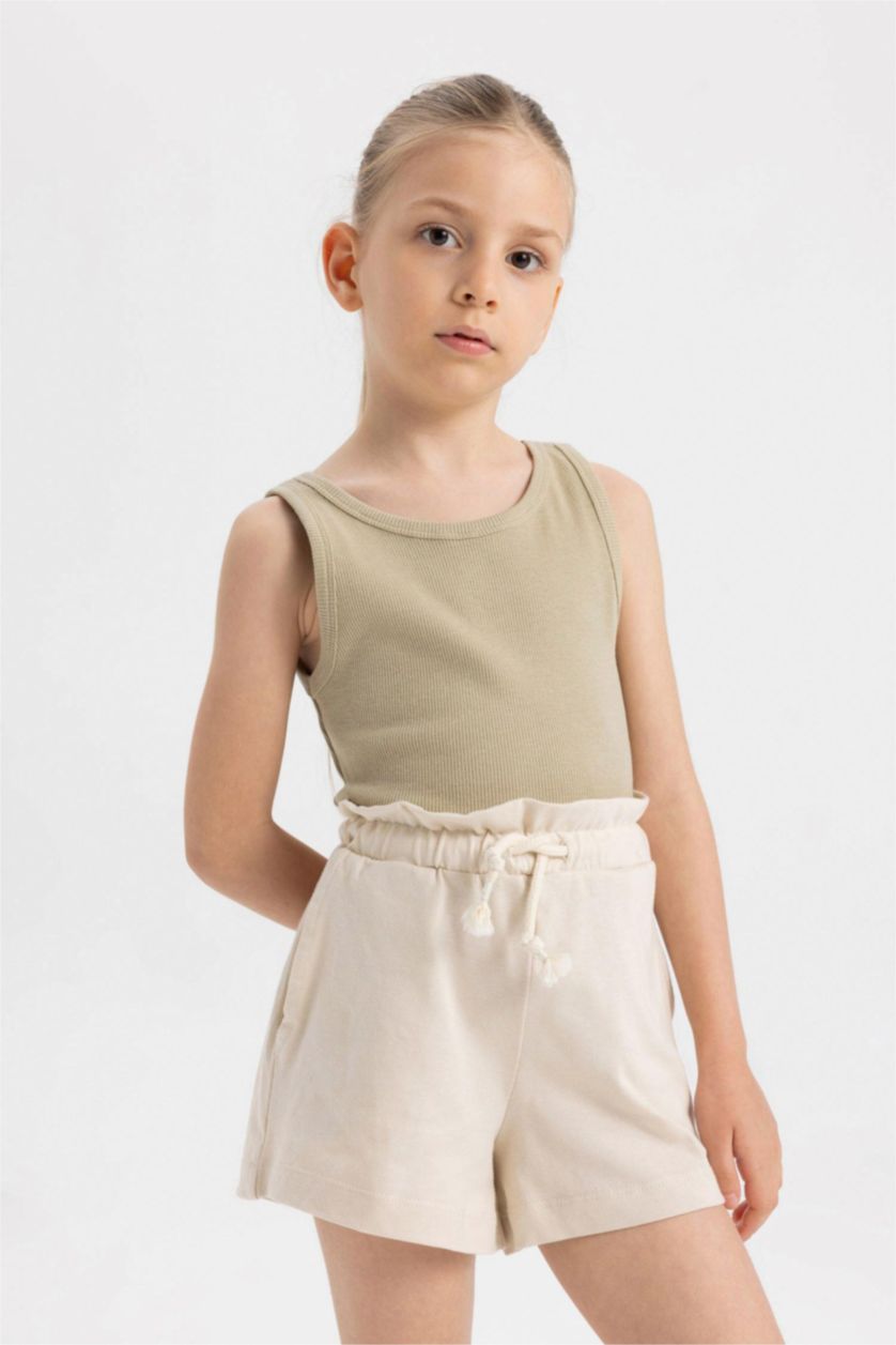 FILLES Beige Clair Short En Coton Peigné Pour Fille