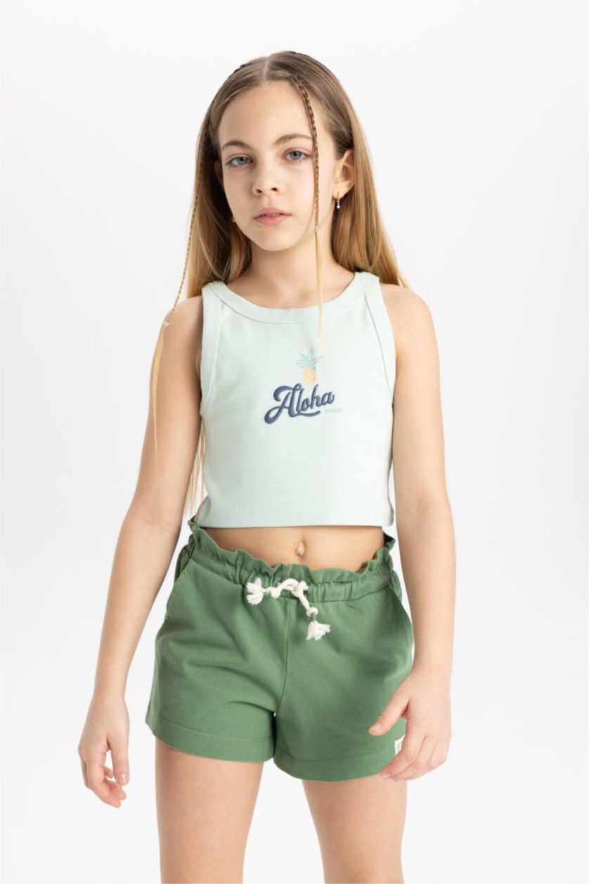 FILLES Vert Short En Coton Peigné Pour Fille