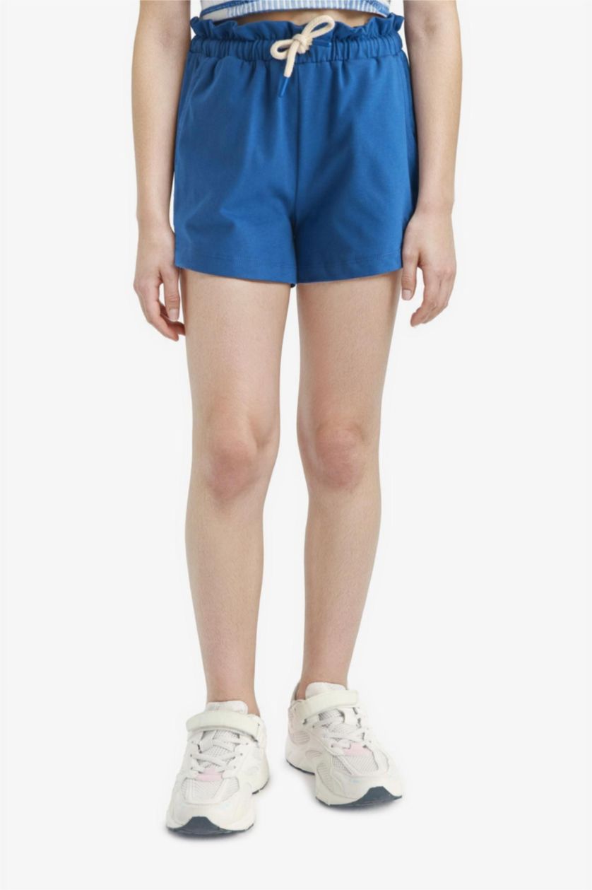 Kız Çocuk - Genç Kız Saks Beli Lastikli Baskılı Şort Kız Çocuk