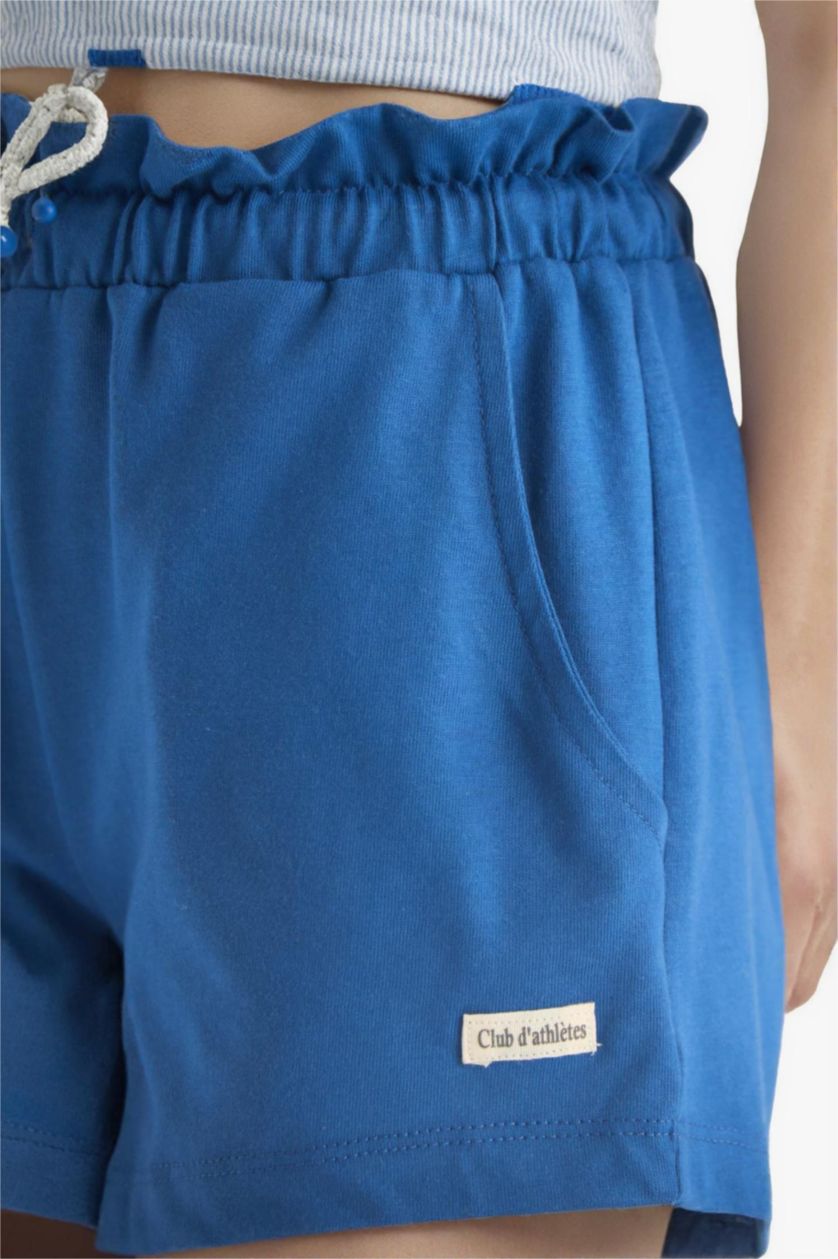 Kız Çocuk - Genç Kız Saks Beli Lastikli Baskılı Şort Kız Çocuk