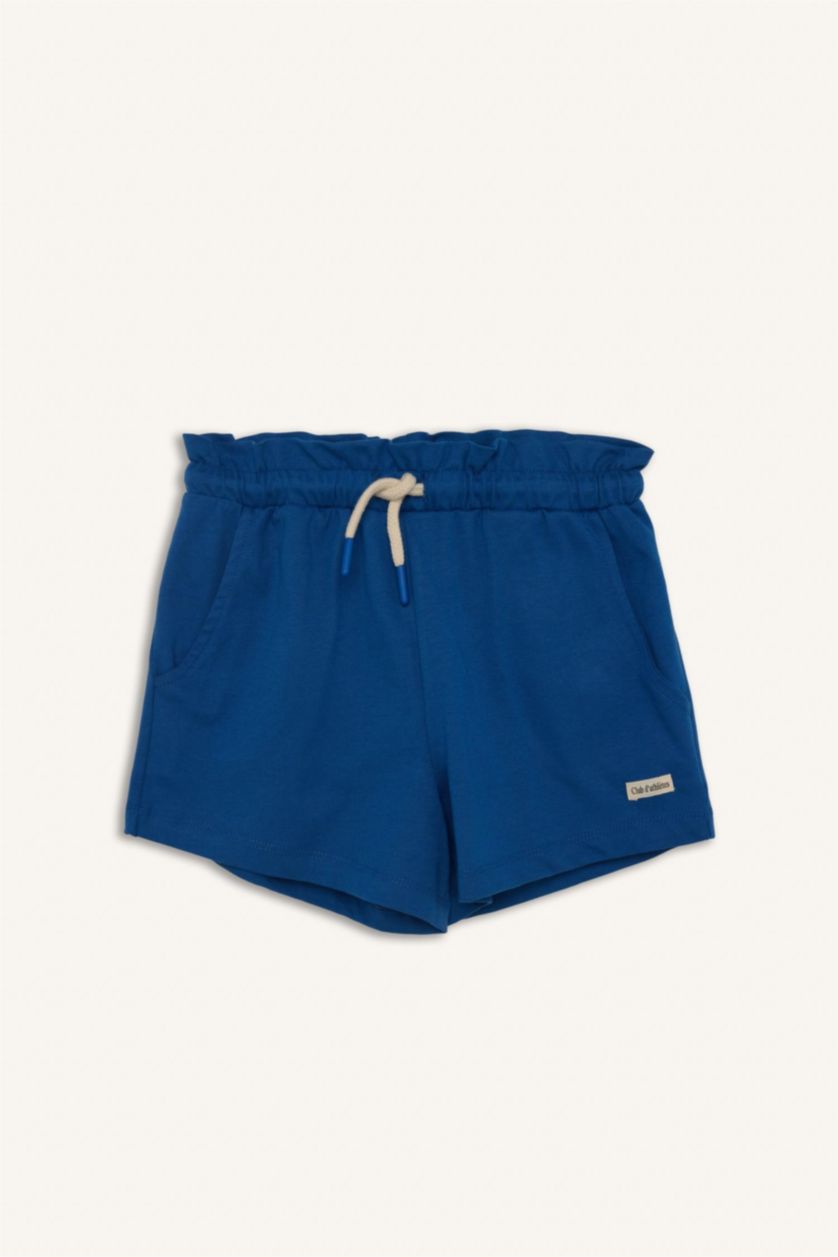 Kız Çocuk - Genç Kız Saks Beli Lastikli Baskılı Şort Kız Çocuk