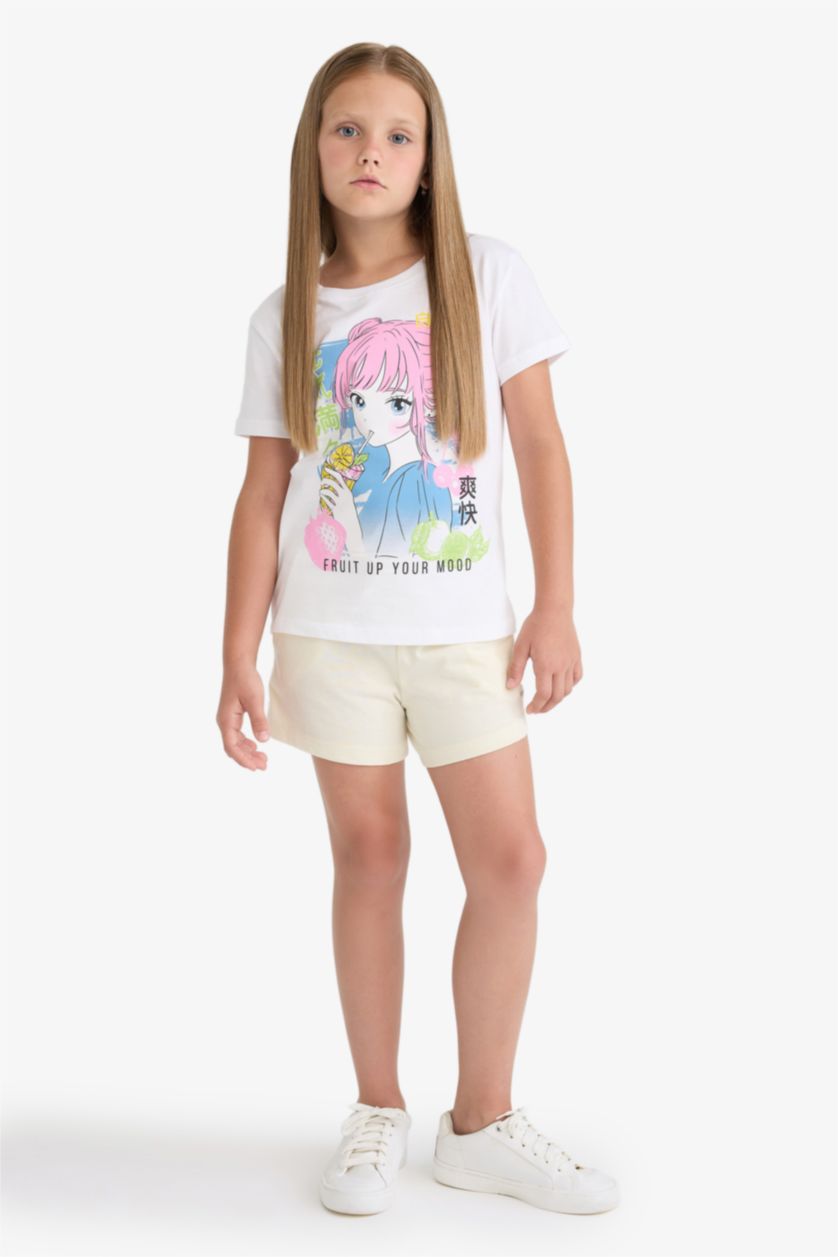 GIRLS & TEENS Ecru Girl Elastic Waist Printed Shorts