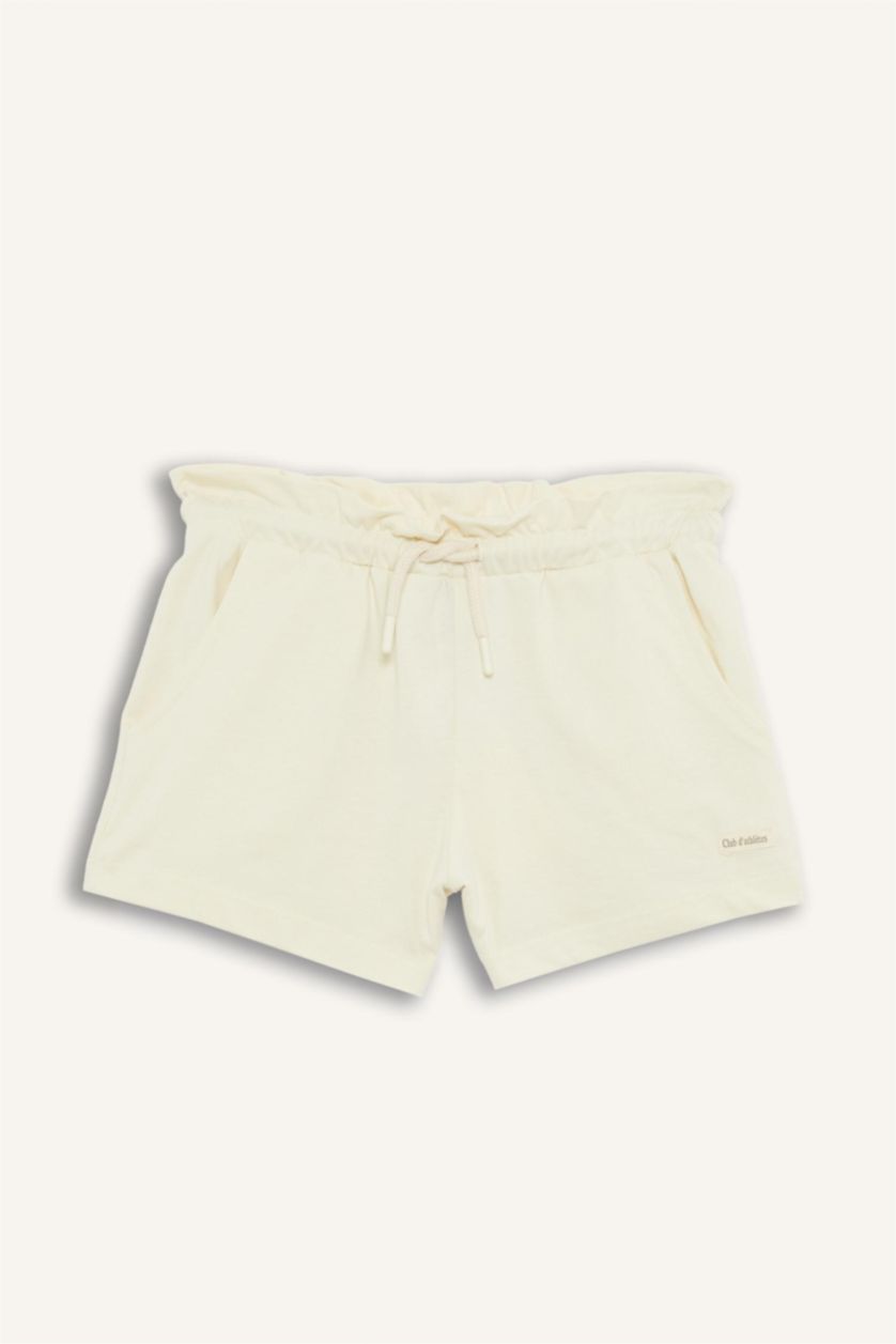 Kız Çocuk - Genç Kız Ekru Beli Lastikli Baskılı Şort Kız Çocuk