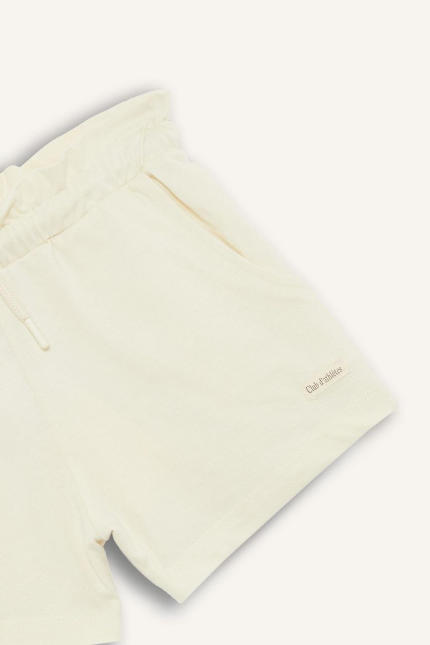 Kız Çocuk - Genç Kız Ekru Beli Lastikli Baskılı Şort Kız Çocuk