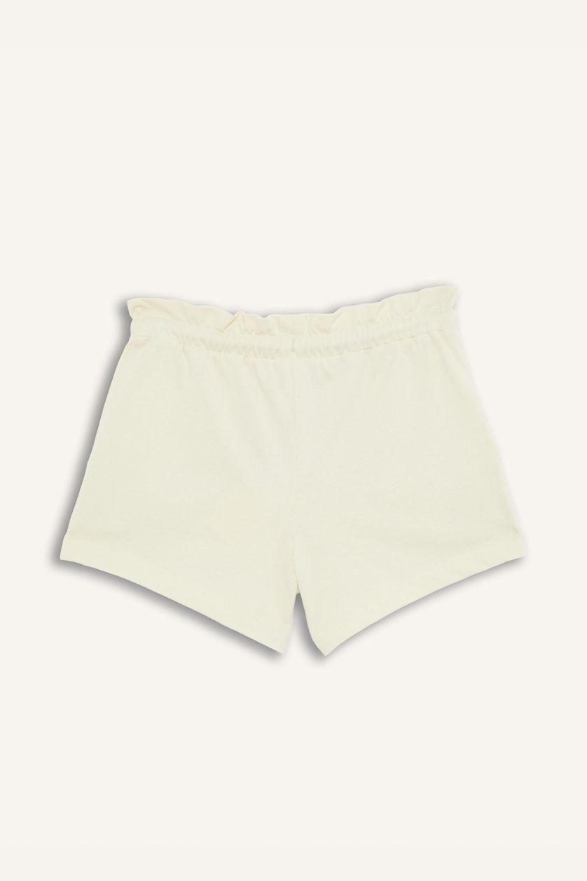 Kız Çocuk - Genç Kız Ekru Beli Lastikli Baskılı Şort Kız Çocuk