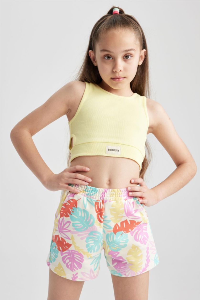 Kız Çocuk - Genç Kız Ekru Kız Çocuk Desenli Şort