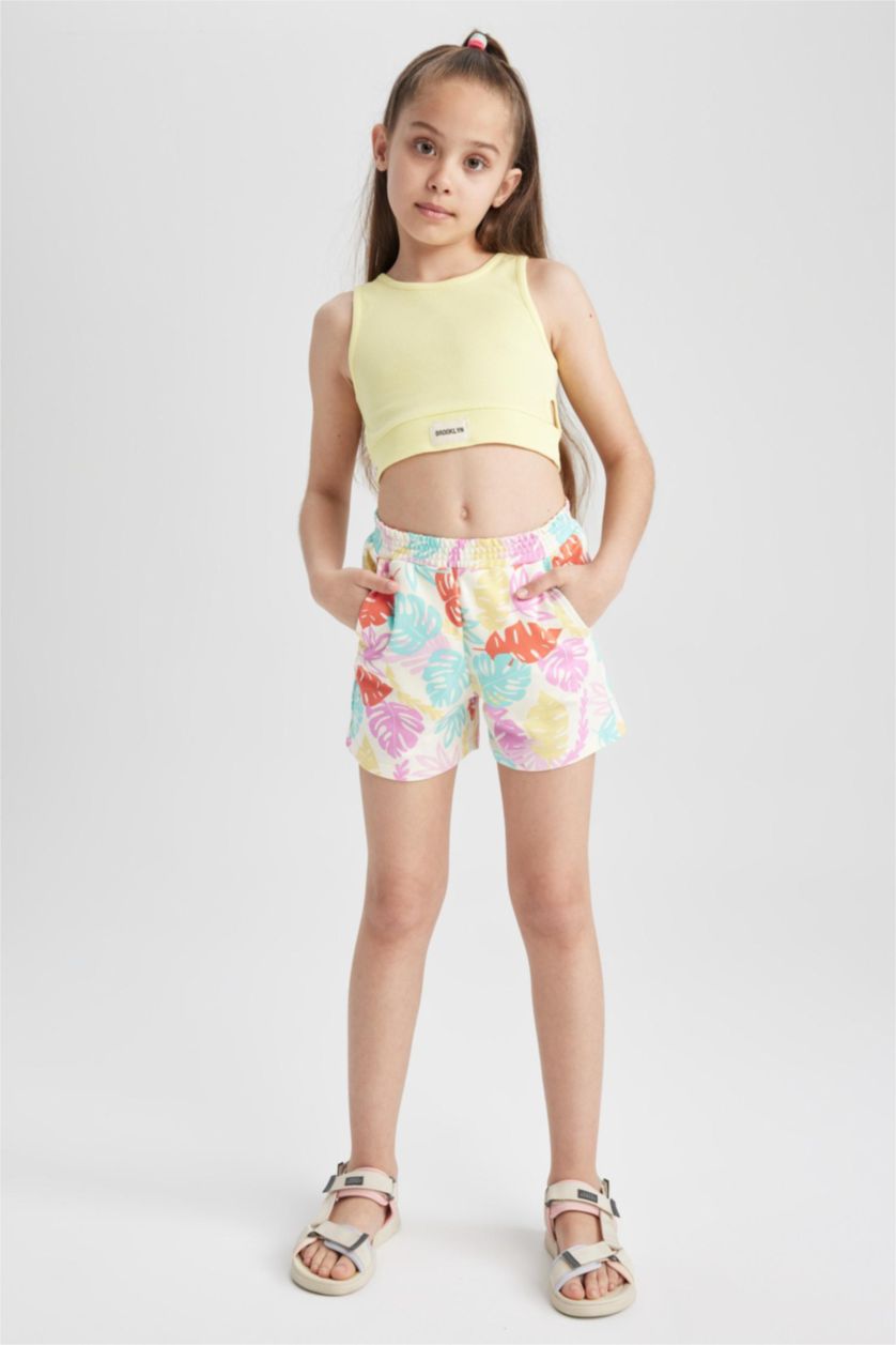 Kız Çocuk - Genç Kız Ekru Kız Çocuk Desenli Şort