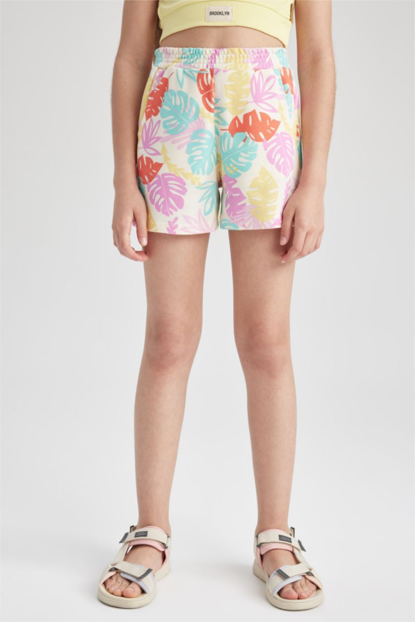 Kız Çocuk - Genç Kız Ekru Kız Çocuk Desenli Şort