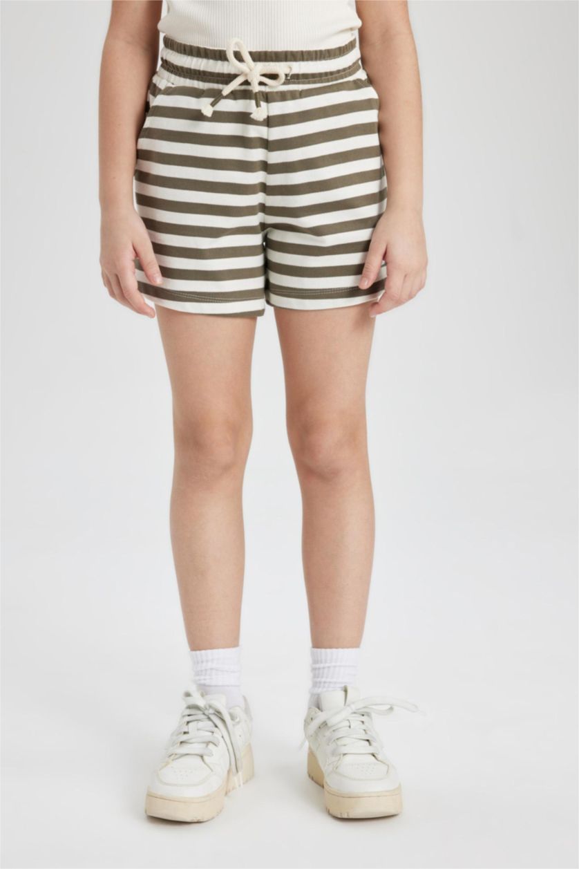 Kız Çocuk - Genç Kız Haki Çizgili Şort Kız Çocuk