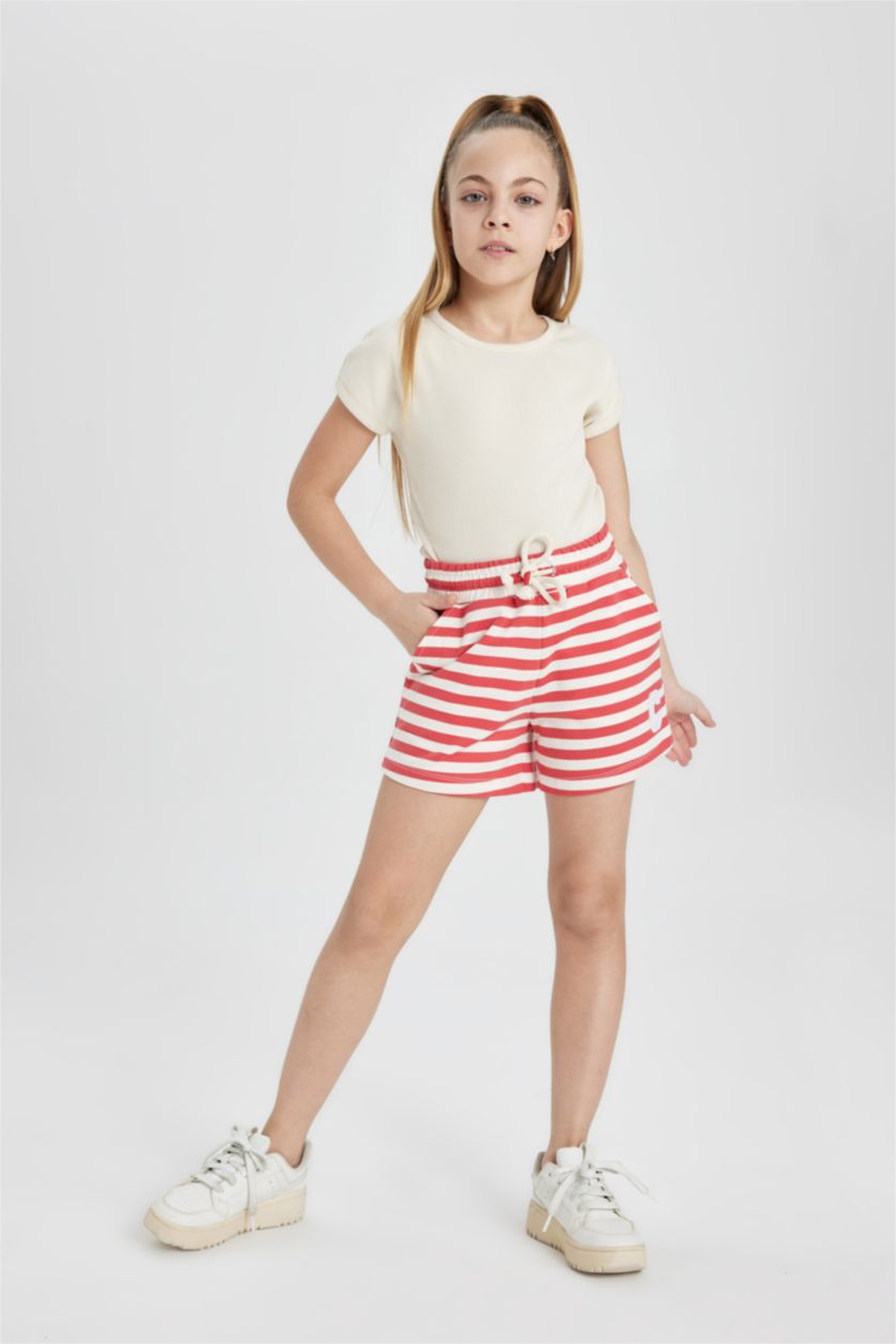 GIRLS & TEENS Light Red Girl Striped Shorts
