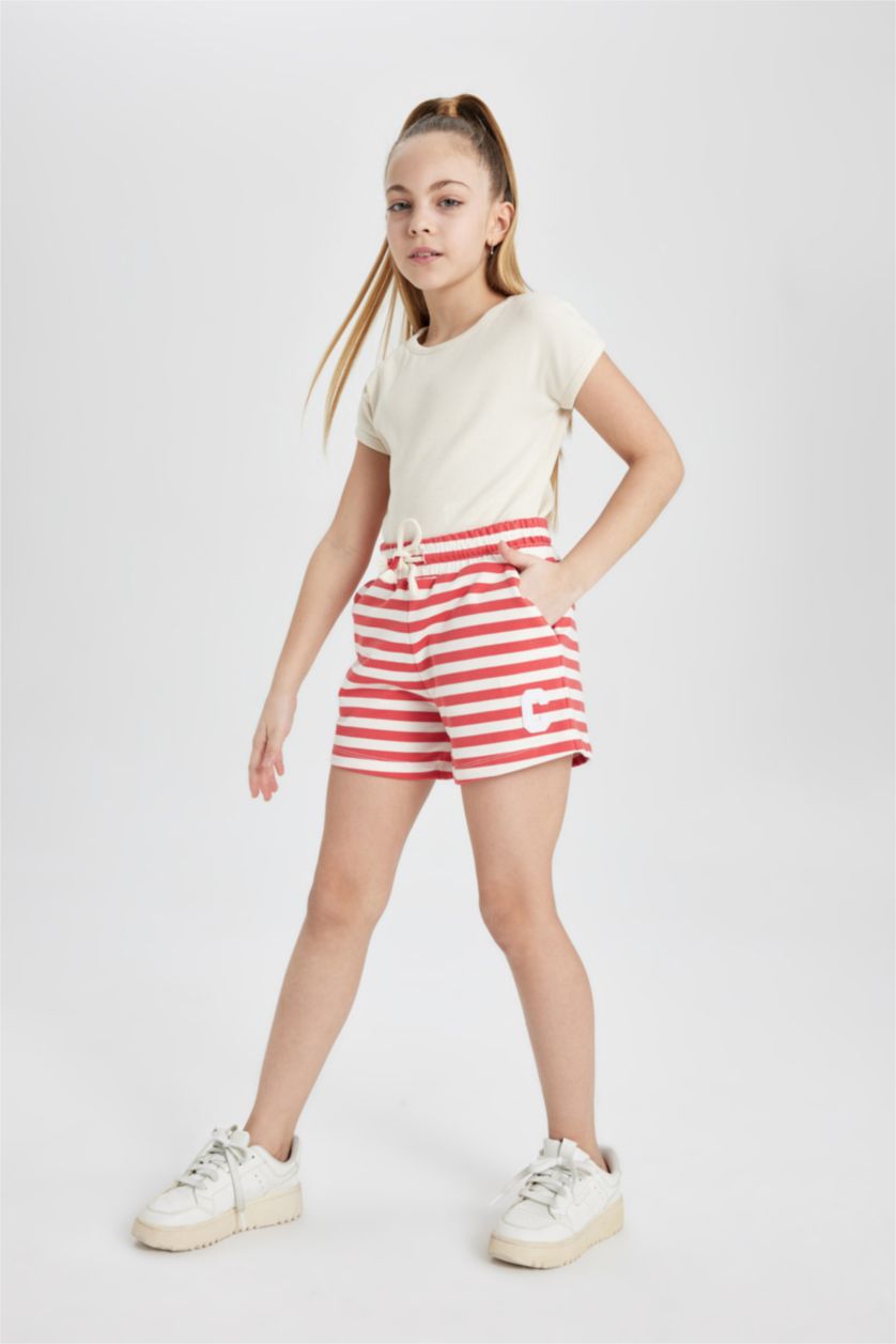 GIRLS & TEENS Light Red Girl Striped Shorts
