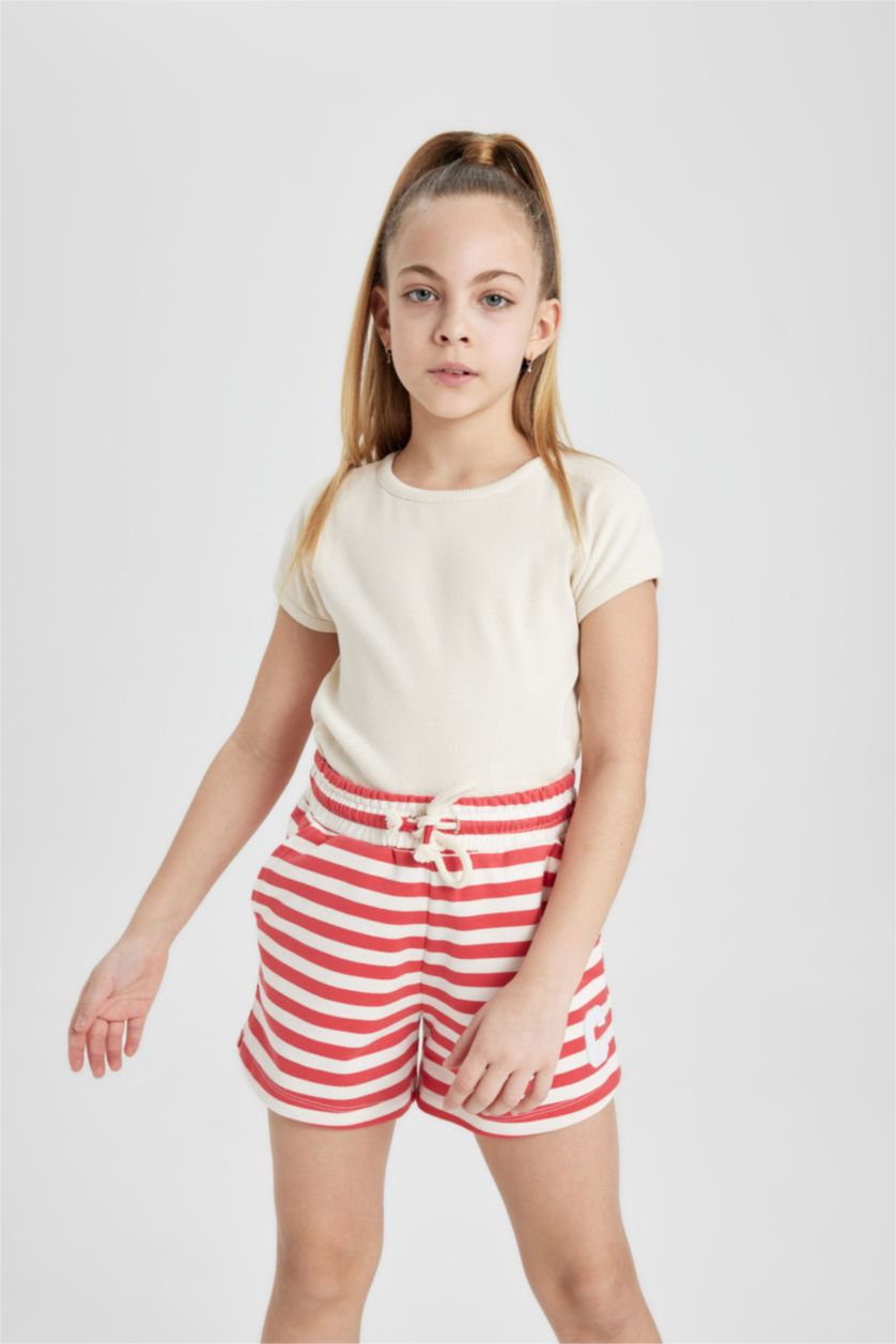 GIRLS & TEENS Light Red Girl Striped Shorts