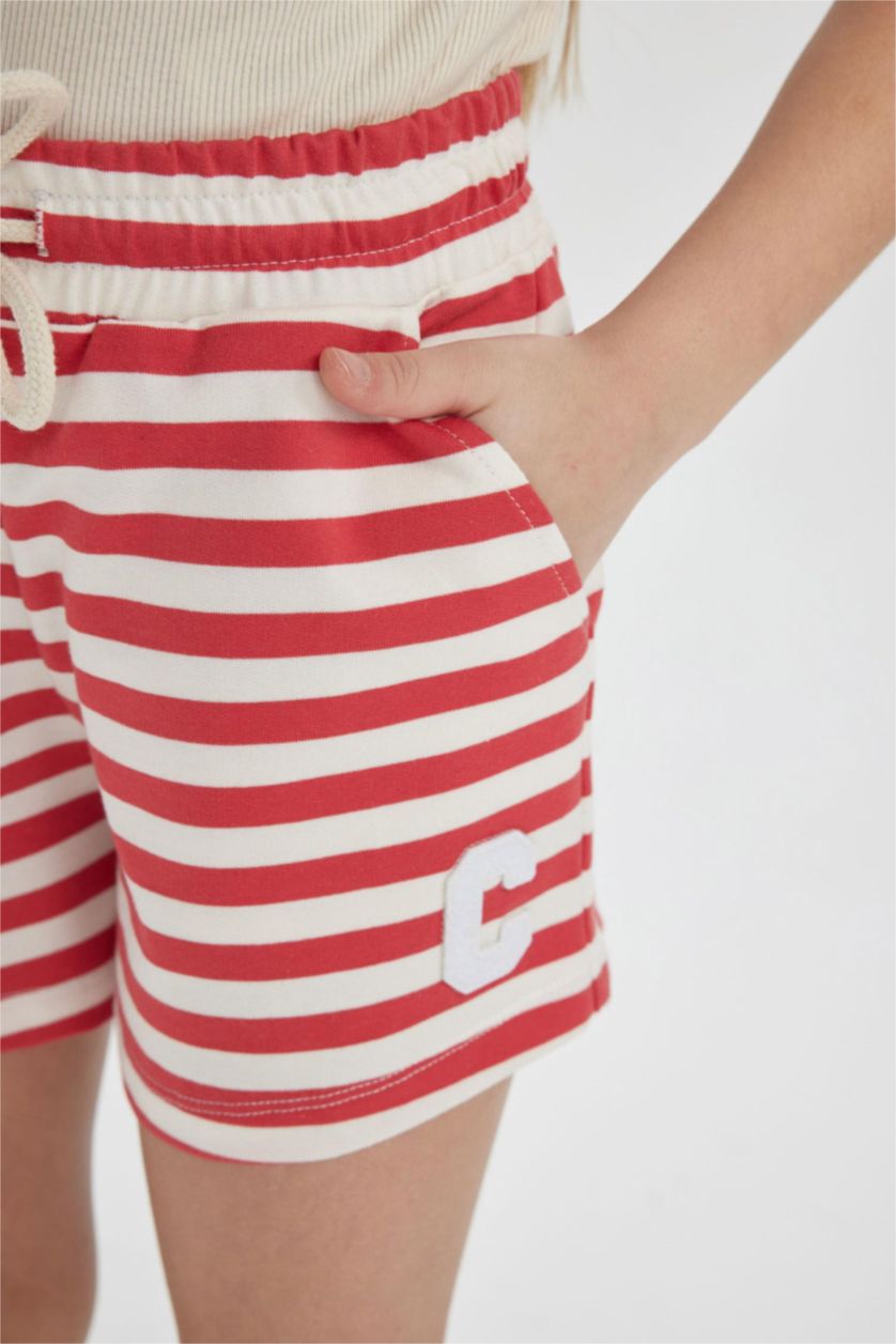 Kız Çocuk - Genç Kız Açık Kırmızı Çizgili Şort Kız Çocuk