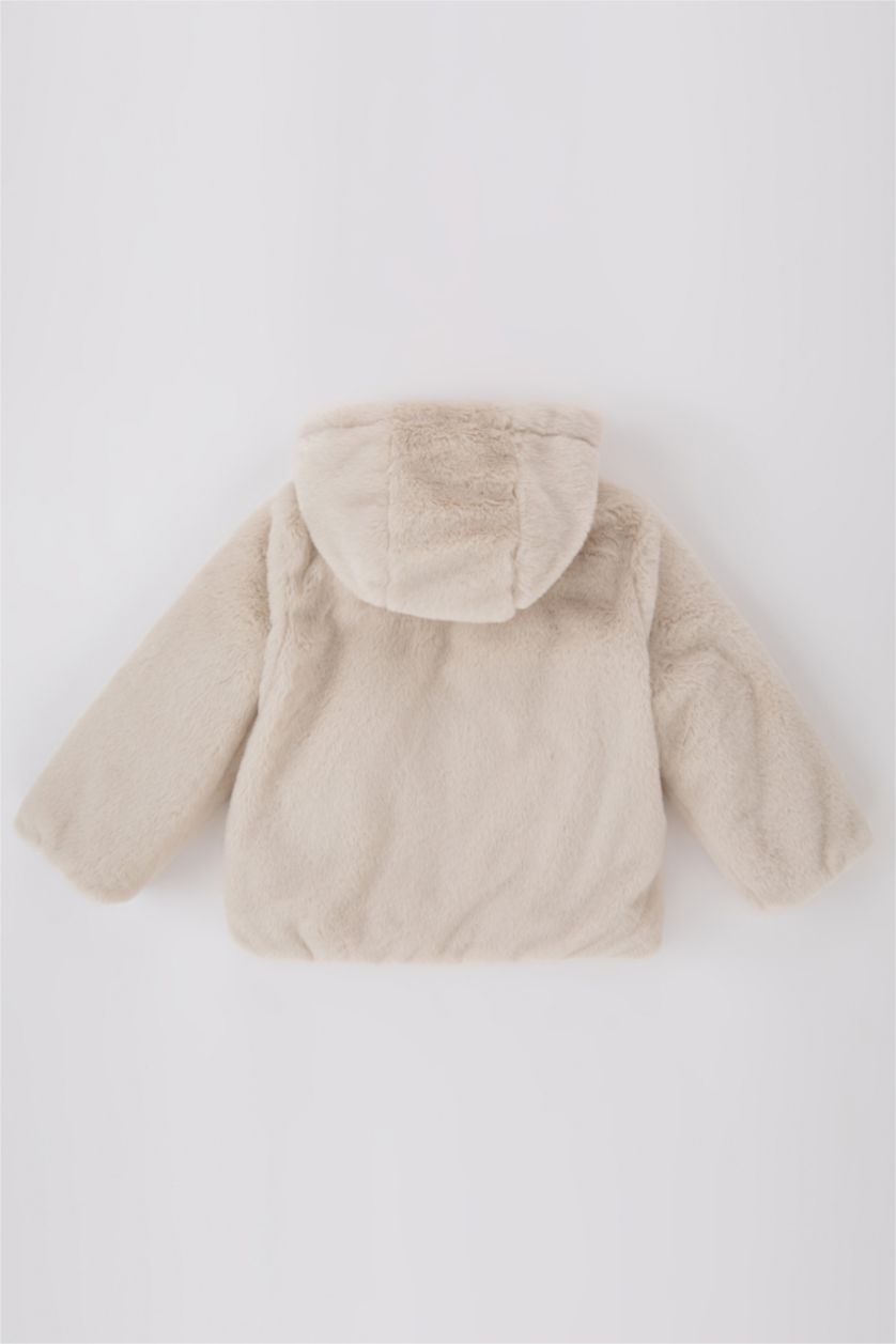 Baby Girl Beige Baby Girl Hooded Plush Jacket