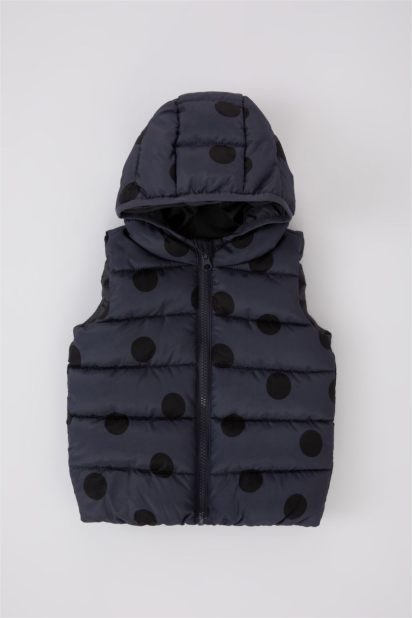 BABY GIRL Anthracite Baby Girl Hooded Patterned Puffer Vest