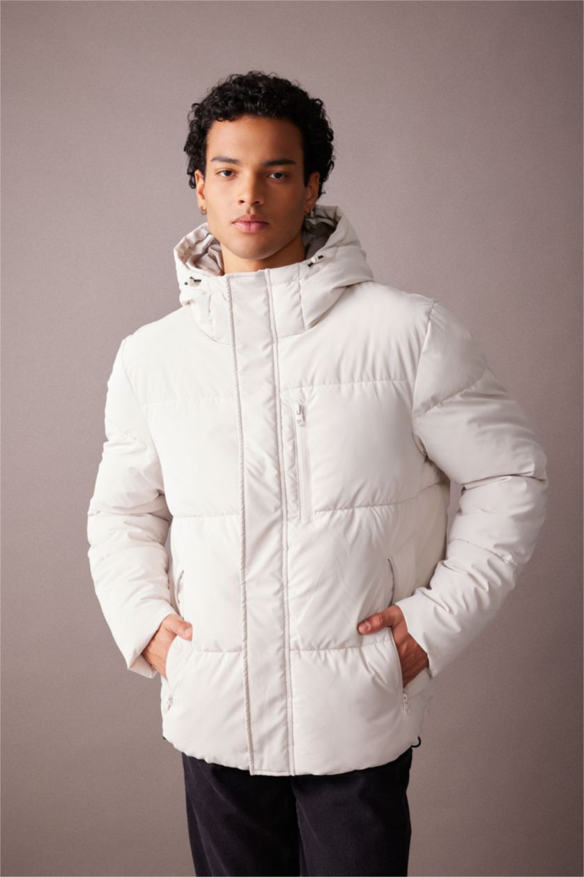 رجالي اللون الحجري جاكيت بامب قصة عادية بكابيشون