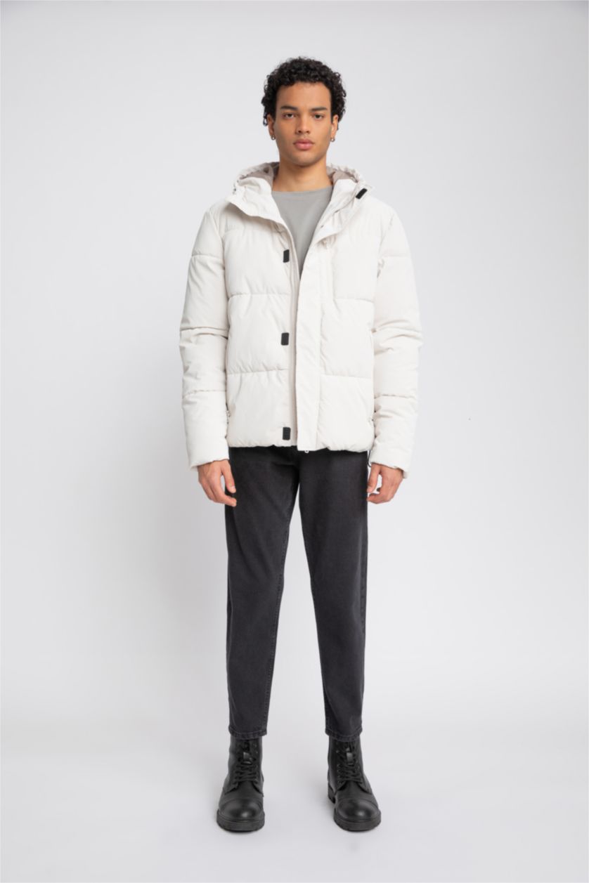 رجالي اللون الحجري جاكيت بامب قصة عادية بكابيشون