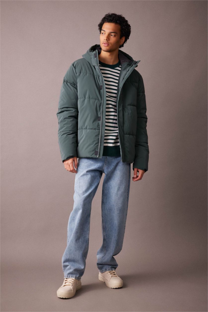 رجالي أخضر جاكيت بامب قصة عادية بكابيشون