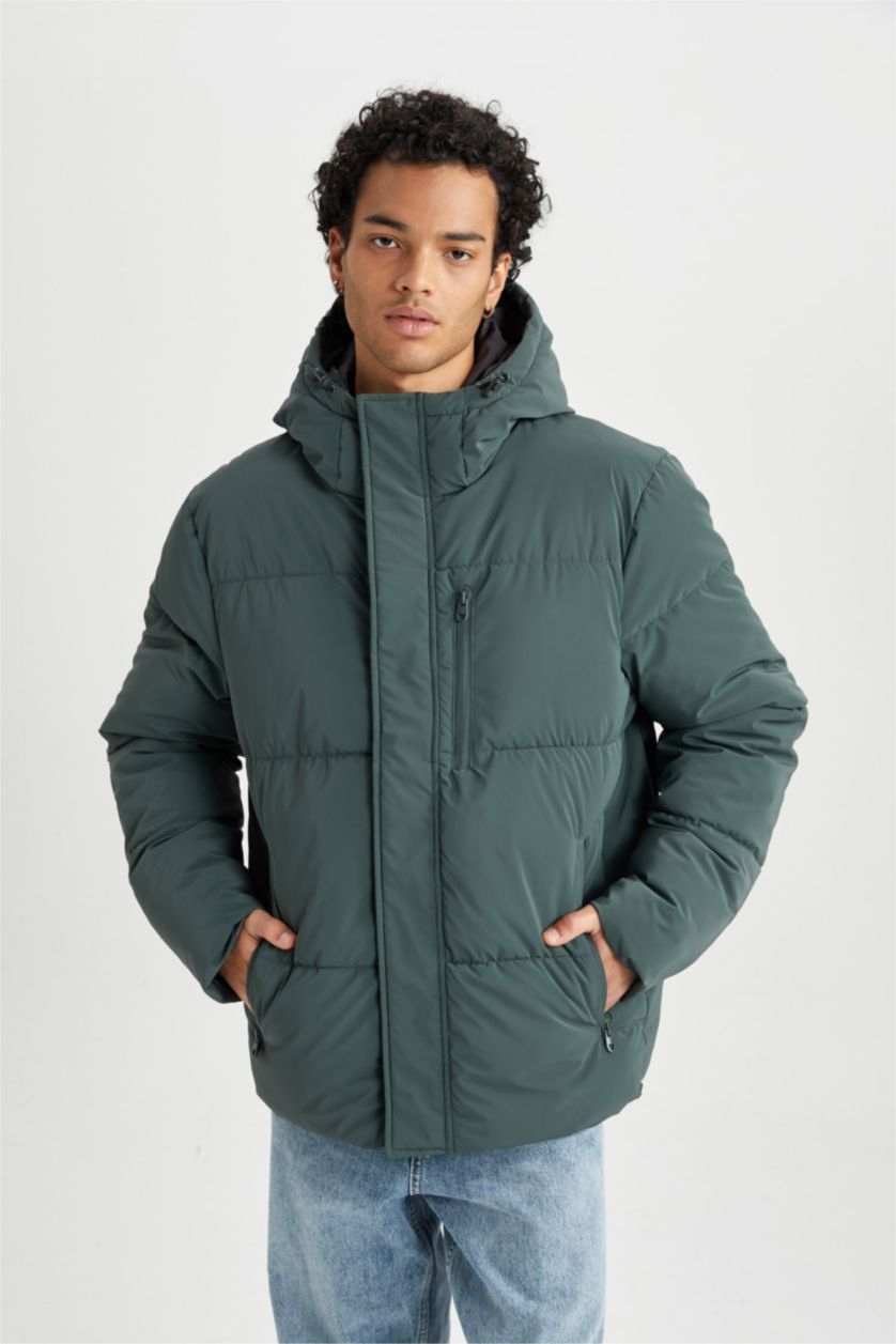 رجالي أخضر جاكيت بامب قصة عادية بكابيشون