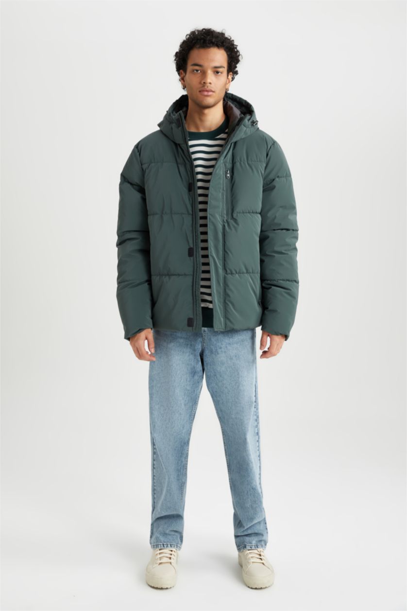 رجالي أخضر جاكيت بامب قصة عادية بكابيشون