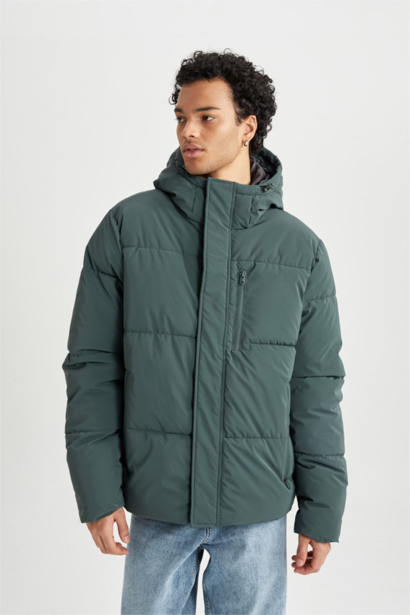 رجالي أخضر جاكيت بامب قصة عادية بكابيشون