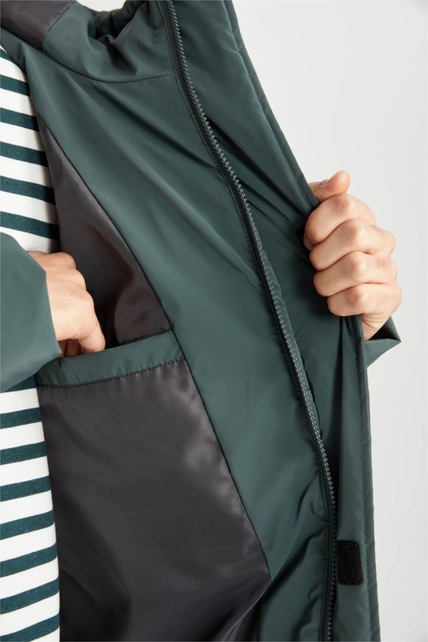 رجالي أخضر جاكيت بامب قصة عادية بكابيشون