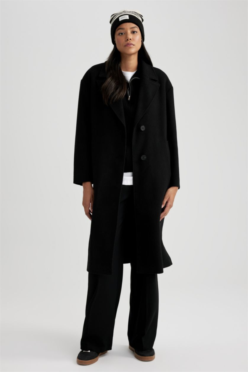 نساء أسود كوت جوخ طويل قصة مريحة