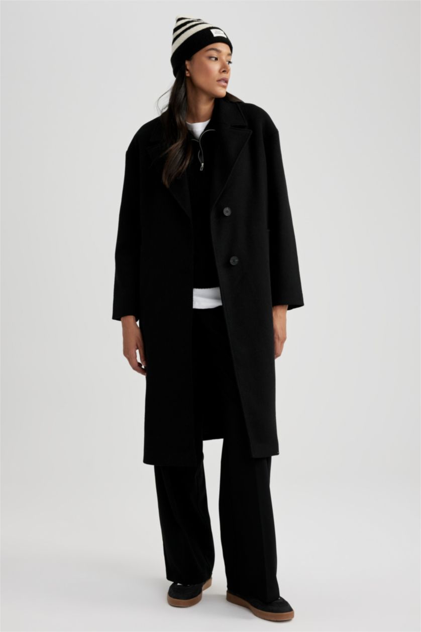 نساء أسود كوت جوخ طويل قصة مريحة