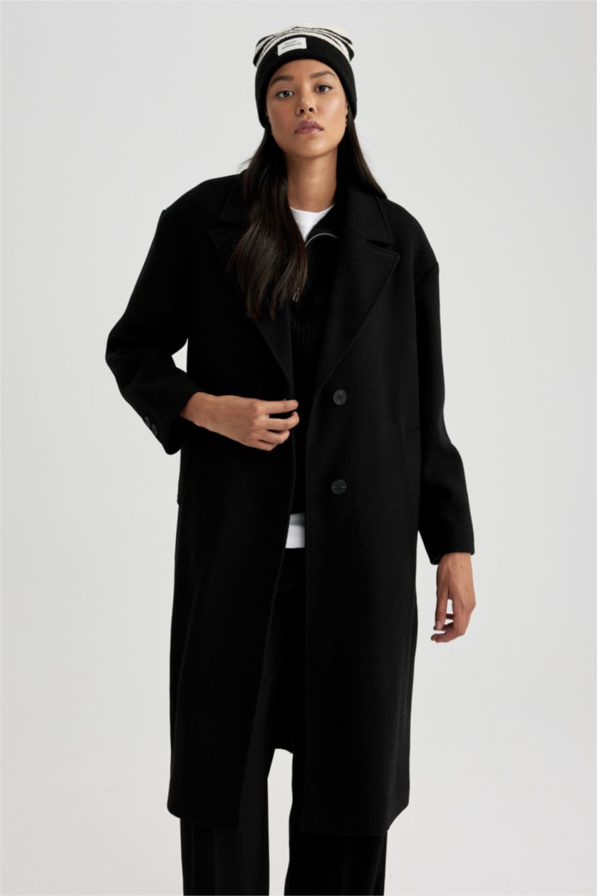 نساء أسود كوت جوخ طويل قصة مريحة