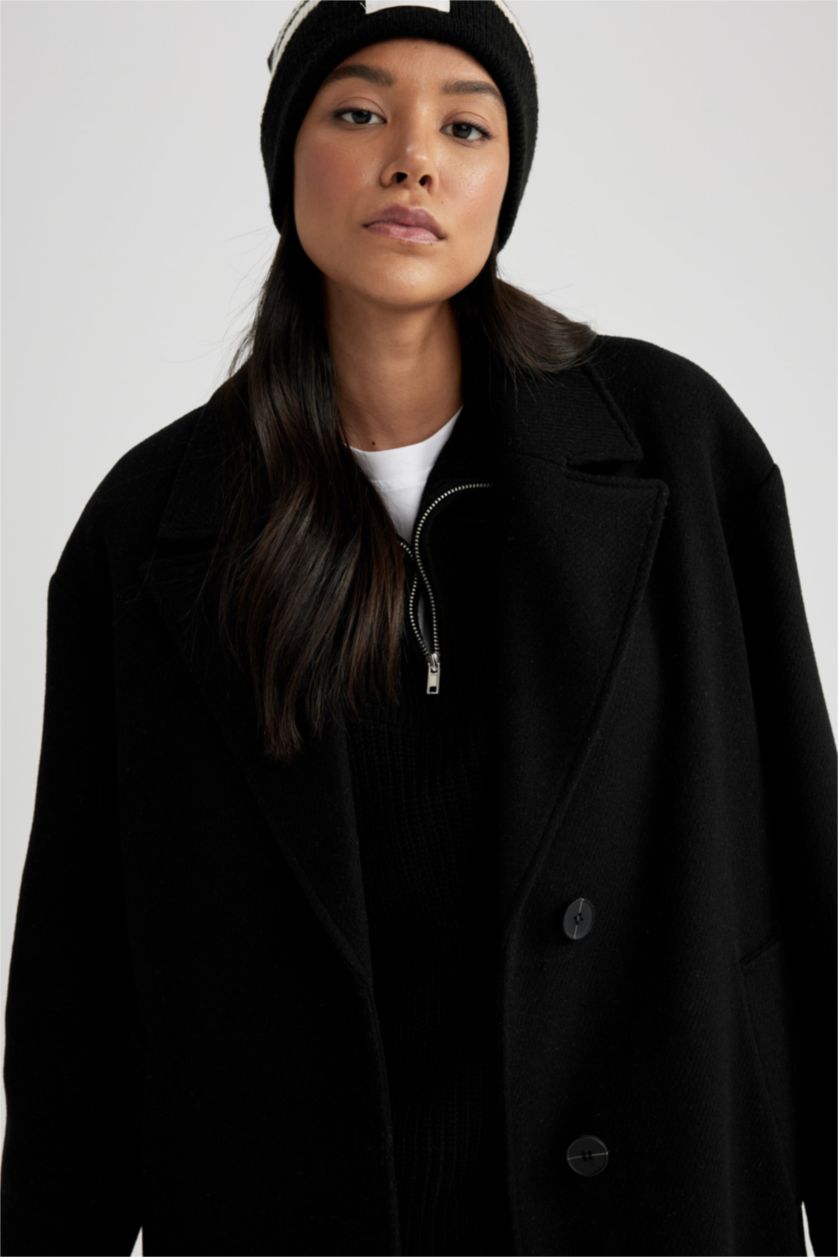 نساء أسود كوت جوخ طويل قصة مريحة