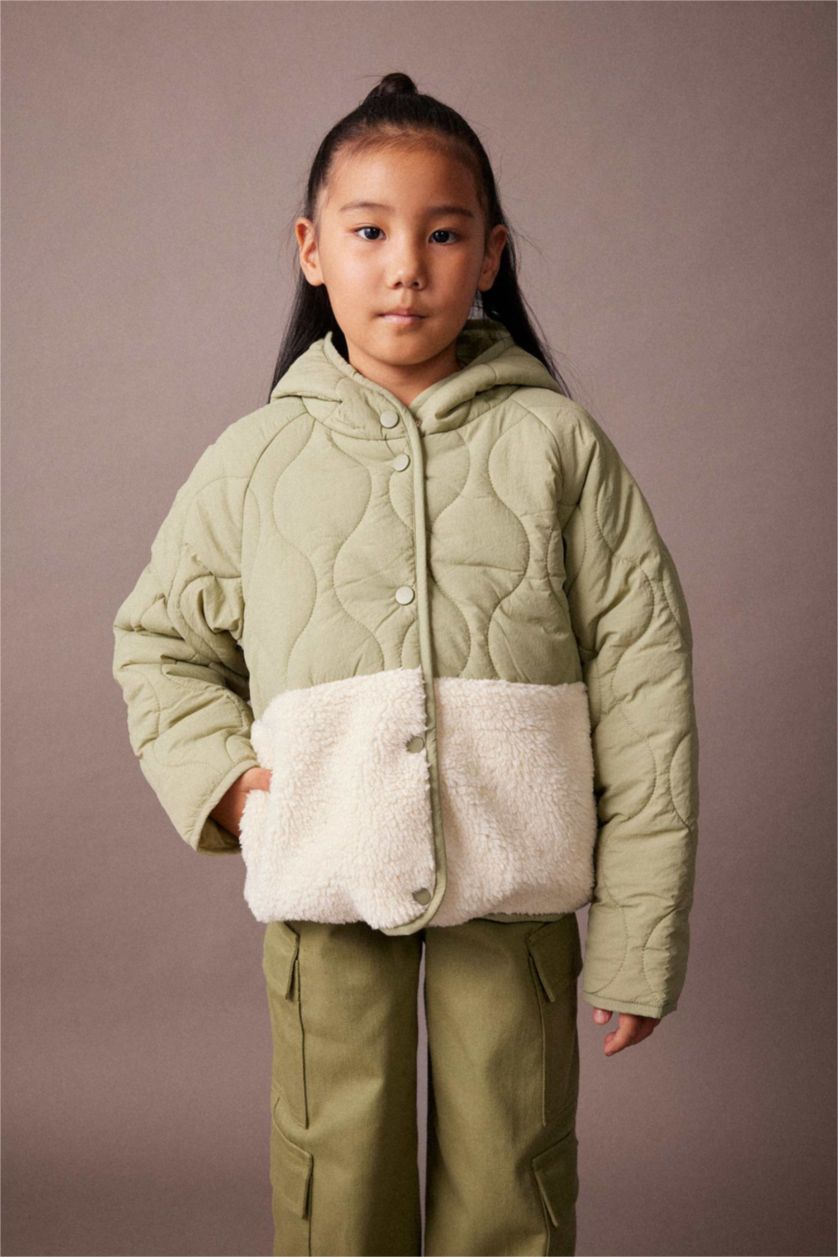 GIRLS & TEENS Light Green Girl Hooded Fleece Lined Quilted Jacket