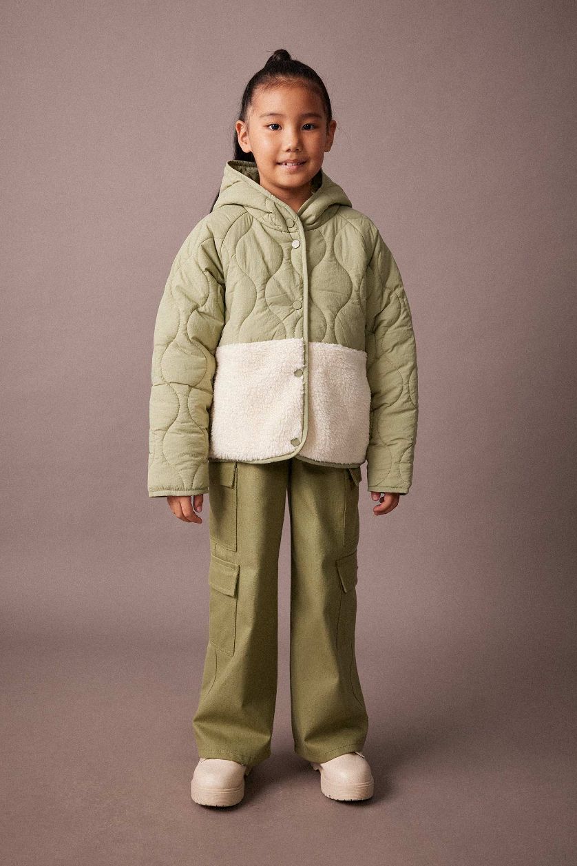 GIRLS & TEENS Light Green Girl Hooded Fleece Lined Quilted Jacket