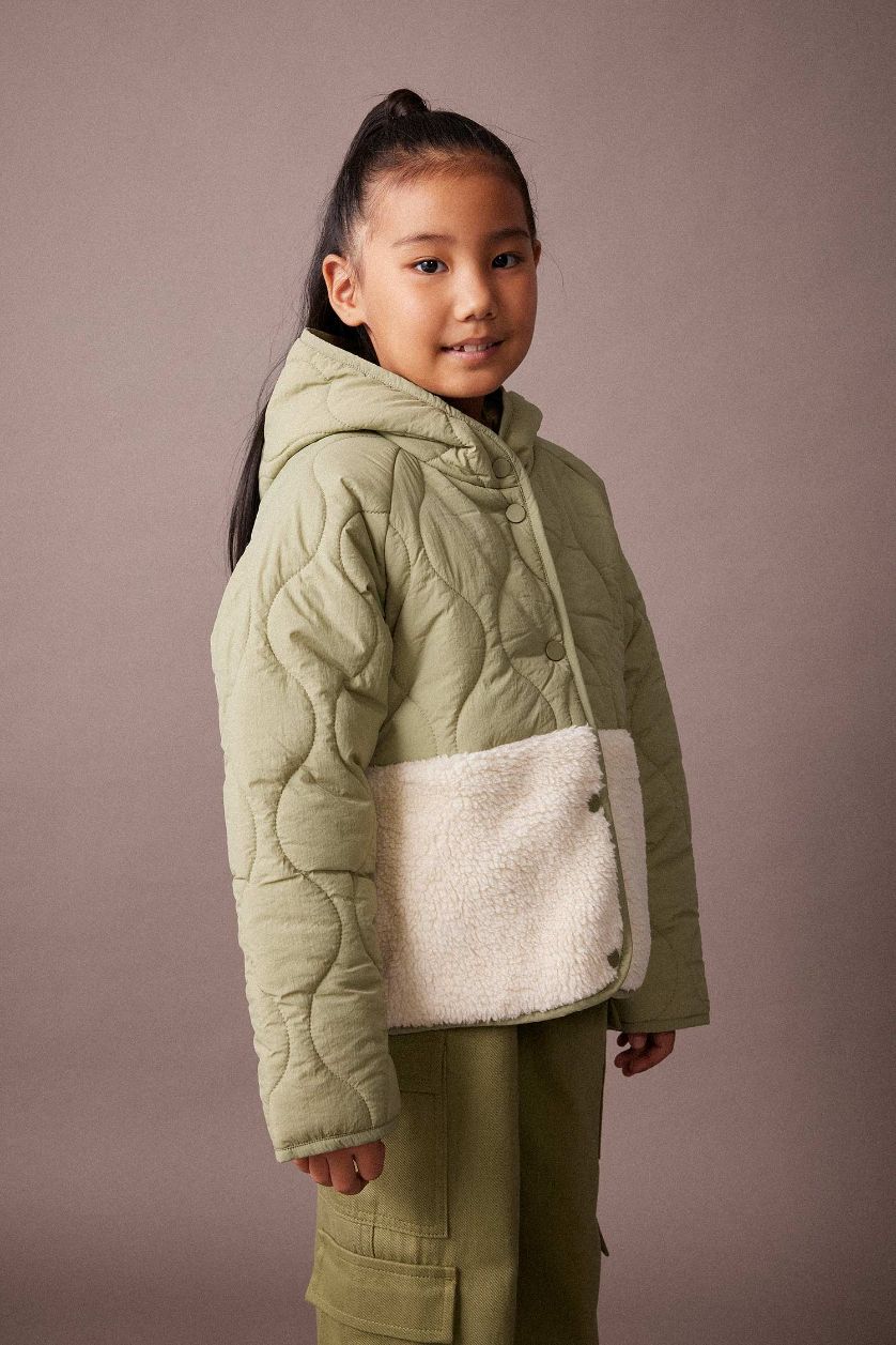 GIRLS & TEENS Light Green Girl Hooded Fleece Lined Quilted Jacket