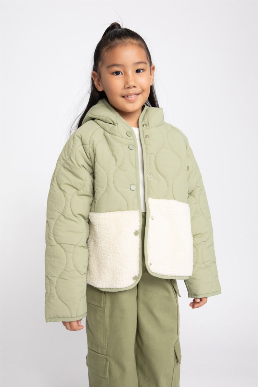 GIRLS & TEENS Light Green Girl Hooded Fleece Lined Quilted Jacket